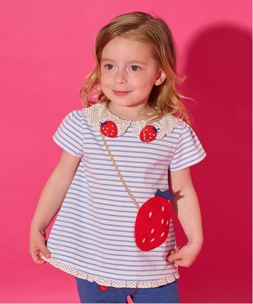 baby cheer（ベイビーチアー）の「いちごポシェットTシャツ（Tシャツ/カットソー・キッズ・オフホワイト/ピンク/サックスブルー・100cm/90cm/120cm/110cm/80ｃｍ）」の3枚目の写真