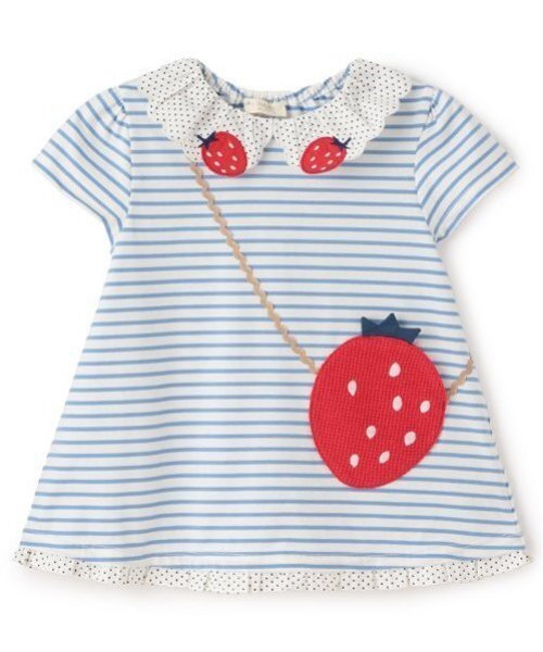 baby cheer（ベイビーチアー）の「いちごポシェットTシャツ（Tシャツ/カットソー・キッズ・オフホワイト/ピンク/サックスブルー・100cm/90cm/120cm/110cm/80ｃｍ）」の4枚目の写真