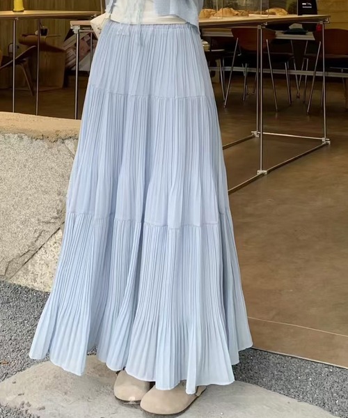 美品♡ヴィヴィアンタム　ティアードプリーツスカート　ミモレ丈　水色　シルク　0 美品♡ヴィヴィアンタム ティアードプリーツスカート ミモレ丈 水色
