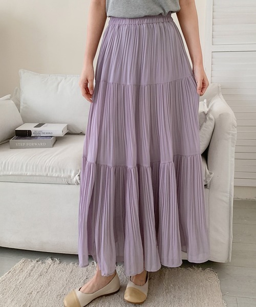 セール】プリーツティアードロングスカート（スカート）｜LOWO（ロワ