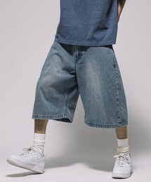 FREAK’S STORE/フリークスストア ワイドシルエット ヴィンテージ加工 カーブ デニム クロップド ショートパンツ