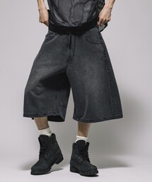 FREAK’S STORE/フリークスストア ワイドシルエット ヴィンテージ加工 カーブ デニム クロップド ショートパンツ