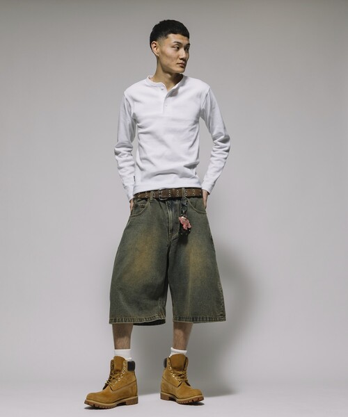 FREAK'S STORE(フリークスストア)の「FREAK’S STORE/フリークスストア ワイドシルエット ヴィンテージ加工 カーブ デニム クロップド ショートパンツ(その他パンツ・メンズ・サックスブルー/ネイビー/ブラック/ダークネイビー・MEDIUM/LARGE)」の20枚目の写真