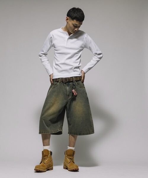 FREAK'S STORE(フリークスストア)の「FREAK’S STORE/フリークスストア ワイドシルエット ヴィンテージ加工 カーブ デニム クロップド ショートパンツ(その他パンツ・メンズ・サックスブルー/ネイビー/ブラック/ダークネイビー・MEDIUM/LARGE)」の22枚目の写真