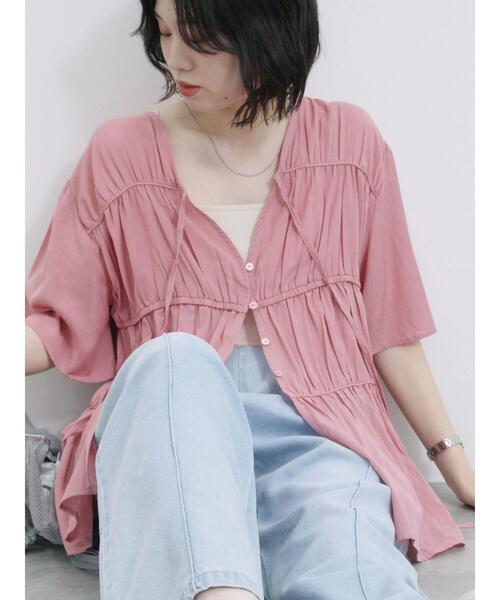 Samansa Mos2 blue（サマンサモスモスブルー）の「リボンギャザーティアードブラウス（シャツ/ブラウス・レディース・ブラック/キナリ/ピンク・F）」の13枚目の写真