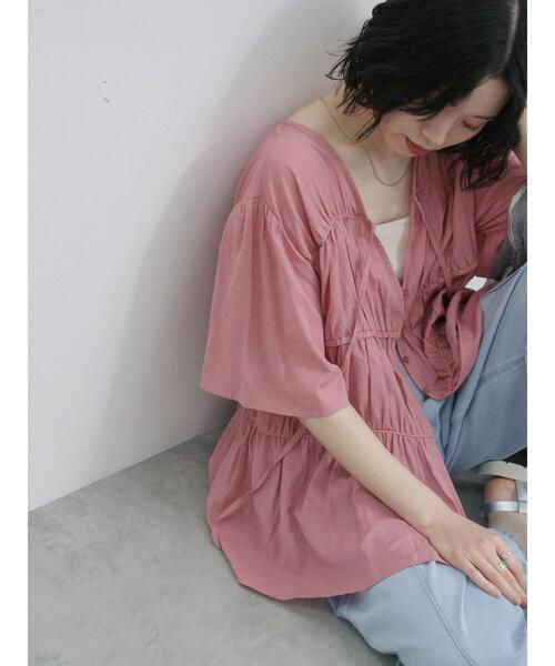 Samansa Mos2 blue（サマンサモスモスブルー）の「リボンギャザーティアードブラウス（シャツ/ブラウス・レディース・ブラック/キナリ/ピンク・F）」の16枚目の写真