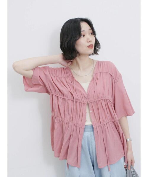 Samansa Mos2 blue（サマンサモスモスブルー）の「リボンギャザーティアードブラウス（シャツ/ブラウス・レディース・ブラック/キナリ/ピンク・F）」の17枚目の写真