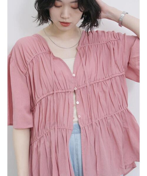 Samansa Mos2 blue（サマンサモスモスブルー）の「リボンギャザーティアードブラウス（シャツ/ブラウス・レディース・ブラック/キナリ/ピンク・F）」の18枚目の写真