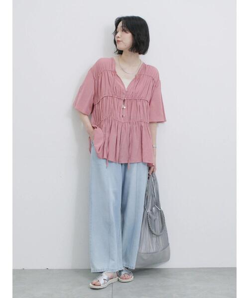 Samansa Mos2 blue（サマンサモスモスブルー）の「リボンギャザーティアードブラウス（シャツ/ブラウス・レディース・ブラック/キナリ/ピンク・F）」の19枚目の写真