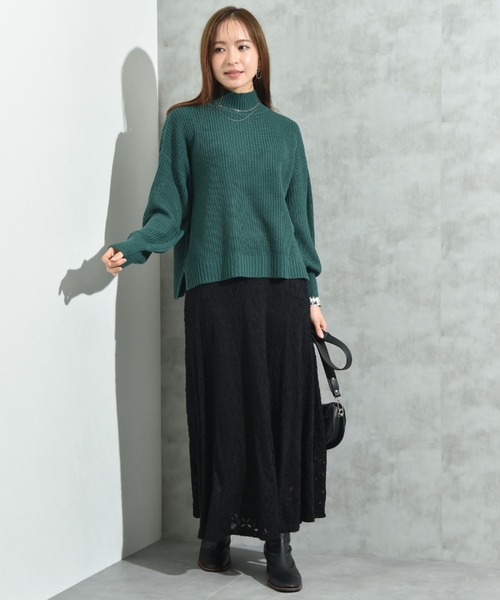 INTERPLANET(インタープラネット)の「片畦編みハイネックプルオーバー(ニット/セーター・レディース・レッド/グリーン/グレー・FREE)」の5枚目の写真