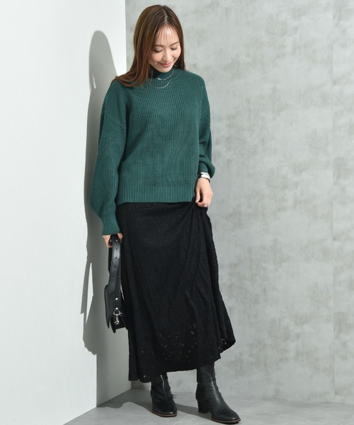 INTERPLANET(インタープラネット)の「片畦編みハイネックプルオーバー(ニット/セーター・レディース・レッド/グリーン/グレー・FREE)」の7枚目の写真