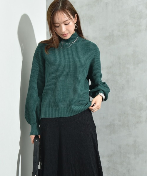 INTERPLANET(インタープラネット)の「片畦編みハイネックプルオーバー(ニット/セーター・レディース・レッド/グリーン/グレー・FREE)」の9枚目の写真