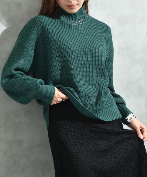 INTERPLANET(インタープラネット)の「片畦編みハイネックプルオーバー(ニット/セーター・レディース・レッド/グリーン/グレー・FREE)」の11枚目の写真