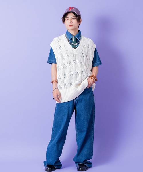 a.p.o.v.(エーピーオービー)の「a.p.o.v. ケーブルニットオーバーサイズVネックベスト(ベスト・メンズ・ブラック/ホワイト/ピンク/ブルー・ONESIZE)」の10枚目の写真