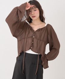 ナローリボンくしゅくしゅギャザーブラウス