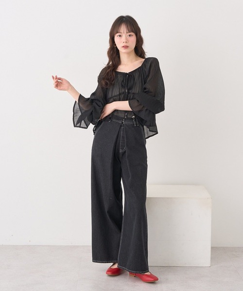 earth music&ecology（アースミュージックアンドエコロジー）の「ナローリボンくしゅくしゅギャザーブラウス（シャツ/ブラウス・レディース・アイボリー/ブラック/ブラウン/その他1・FREE）」の8枚目の写真