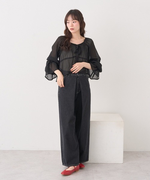 earth music&ecology（アースミュージックアンドエコロジー）の「ナローリボンくしゅくしゅギャザーブラウス（シャツ/ブラウス・レディース・アイボリー/ブラック/ブラウン/その他1・FREE）」の9枚目の写真