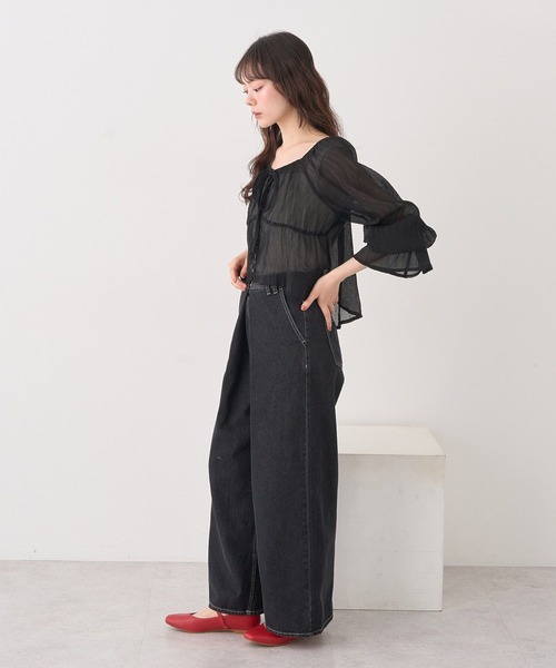 earth music&ecology（アースミュージックアンドエコロジー）の「ナローリボンくしゅくしゅギャザーブラウス（シャツ/ブラウス・レディース・アイボリー/ブラック/ブラウン/その他1・FREE）」の10枚目の写真