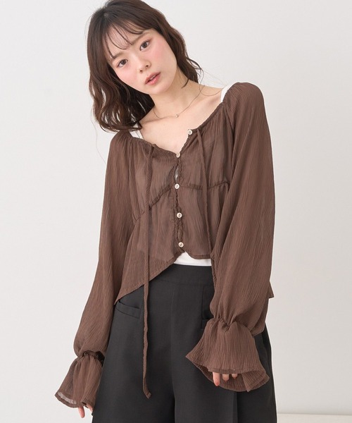 earth music&ecology（アースミュージックアンドエコロジー）の「ナローリボンくしゅくしゅギャザーブラウス（シャツ/ブラウス・レディース・アイボリー/ブラック/ブラウン/その他1・FREE）」の12枚目の写真