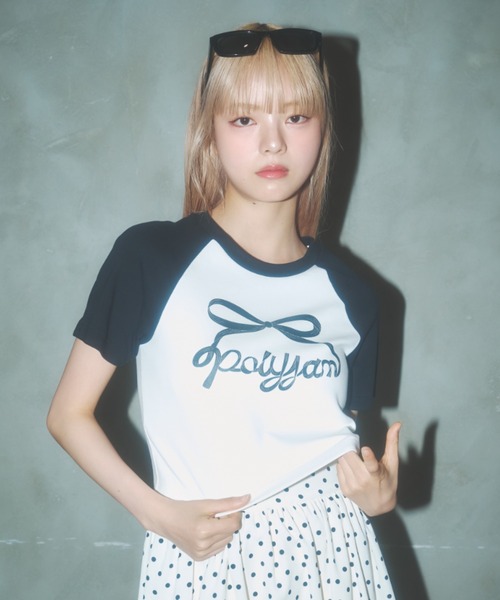 Poly Jam(ポリージャム)の「Raglan logo T-shirt / ラグランロゴTシャツ(Tシャツ/カットソー・レディース・ピンク/ブラック/ホワイト・FREE)」の2枚目の写真