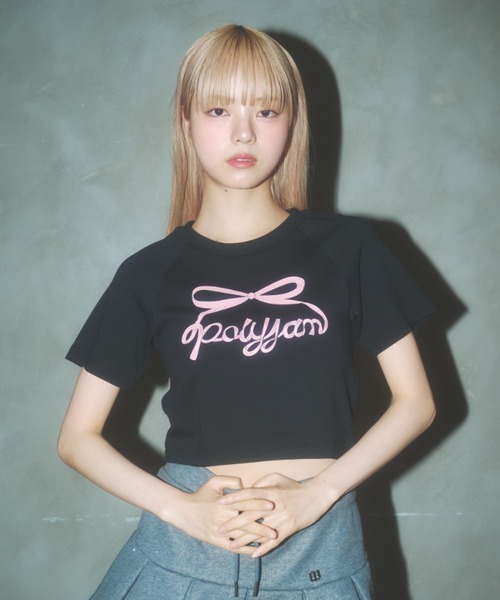 Poly Jam(ポリージャム)の「Raglan logo T-shirt / ラグランロゴTシャツ(Tシャツ/カットソー・レディース・ピンク/ブラック/ホワイト・FREE)」の3枚目の写真