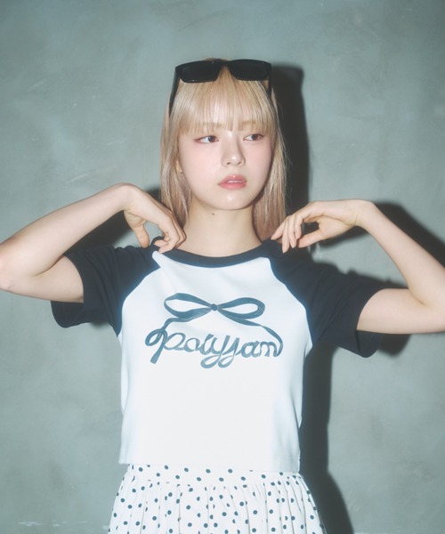 Poly Jam(ポリージャム)の「Raglan logo T-shirt / ラグランロゴTシャツ(Tシャツ/カットソー・レディース・ピンク/ブラック/ホワイト・FREE)」の7枚目の写真