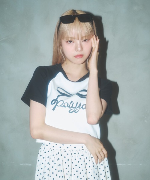 Poly Jam(ポリージャム)の「Raglan logo T-shirt / ラグランロゴTシャツ(Tシャツ/カットソー・レディース・ピンク/ブラック/ホワイト・FREE)」の6枚目の写真