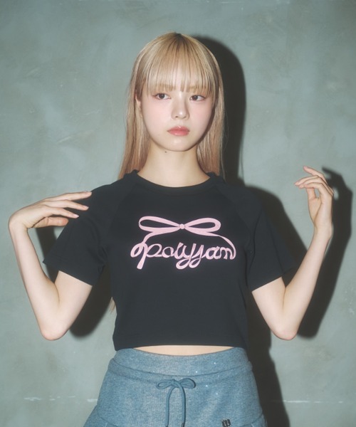 Poly Jam(ポリージャム)の「Raglan logo T-shirt / ラグランロゴTシャツ(Tシャツ/カットソー・レディース・ピンク/ブラック/ホワイト・FREE)」の16枚目の写真