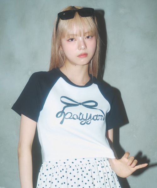 Poly Jam(ポリージャム)の「Raglan logo T-shirt / ラグランロゴTシャツ(Tシャツ/カットソー・レディース・ピンク/ブラック/ホワイト・FREE)」の8枚目の写真