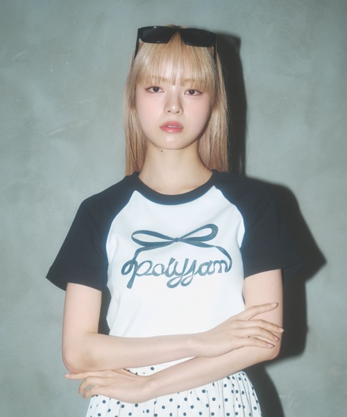 Poly Jam(ポリージャム)の「Raglan logo T-shirt / ラグランロゴTシャツ(Tシャツ/カットソー・レディース・ピンク/ブラック/ホワイト・FREE)」の4枚目の写真