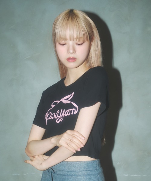 Poly Jam(ポリージャム)の「Raglan logo T-shirt / ラグランロゴTシャツ(Tシャツ/カットソー・レディース・ピンク/ブラック/ホワイト・FREE)」の15枚目の写真
