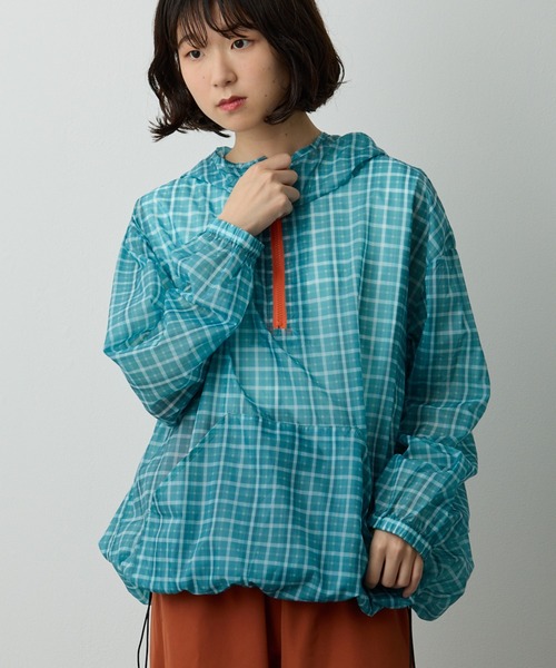 チェック柄透かしハーフジップパーカー（その他トップス）｜Lipoy