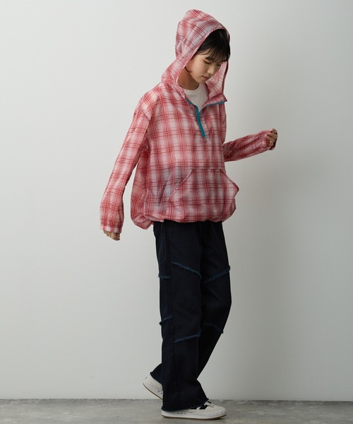 セール】チェック柄透かしハーフジップパーカー（その他トップス
