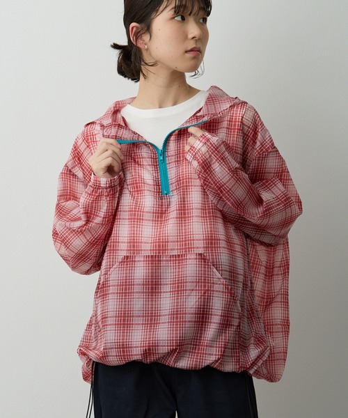 チェック柄透かしハーフジップパーカー（その他トップス）｜Lipoy
