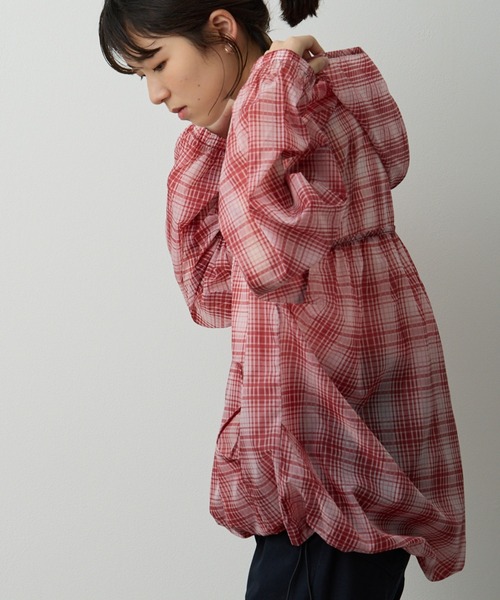 セール】チェック柄透かしハーフジップパーカー（その他トップス