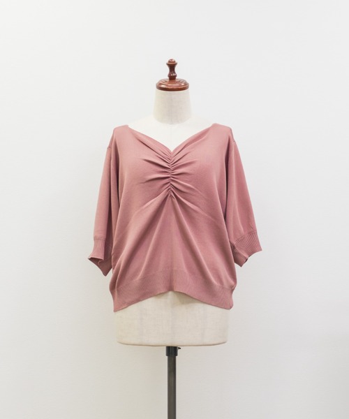 CLETTE(クレット)の「シャーリングハートネック半袖ニット(ニット/セーター・レディース・ピンク/グリーン/パープル/イエロー/ブラック/レッド/ブルー/オフホワイト・LL/4L/3L)」の22枚目の写真