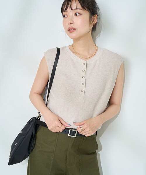 セール】ワッフル フレンチスリーブ ヘンリーTシャツ（Tシャツ