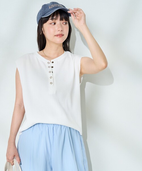 セール】ワッフル フレンチスリーブ ヘンリーTシャツ（Tシャツ
