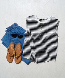 ワッフル フレンチスリーブ ヘンリーTシャツ