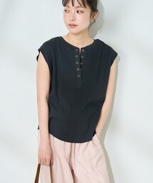 ワッフル フレンチスリーブ ヘンリーTシャツ