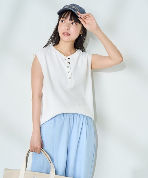 FREAK'S STORE(フリークスストア)の「ワッフル フレンチスリーブ ヘンリーTシャツ(Tシャツ/カットソー・レディース・ブラック/その他/オフホワイト/ナチュラル/ブルー・フリ-)」の21枚目の写真