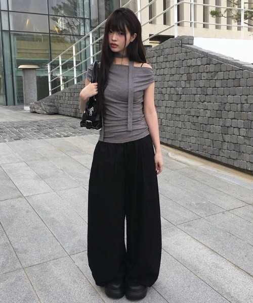 セール】サマーコットン裾ドロストワイドタックパンツ（その他