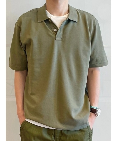 GAP（ギャップ）の「リラックス ピケポロシャツ 無地（ポロシャツ・メンズ・カーキ/ブラウン/ライトパープル/オフホワイト/グレー/パープル・L/XL/S/M/XS）」の9枚目の写真