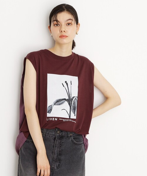 THE SHOP TK （ザ ショップ ティーケー ）の「異素材切替フォトプリントTシャツ【洗える】（Tシャツ/カットソー・レディース・オフホワイト/イエロー系その他/ブラウン系その他・99）」の2枚目の写真