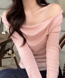 Lumignon オフショル（ピンク） Lumignon original ♥ off shoulder zipper knit ribbon skirt