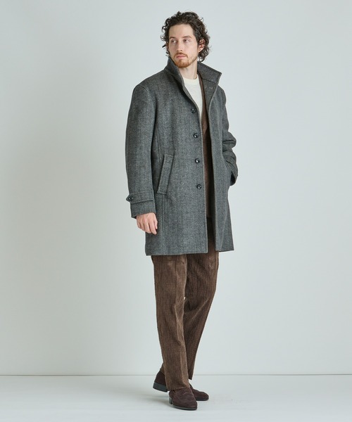 MEN'S BIGI（メンズビギ）の「Super140ウールヘリンボーンビーバー スタンドカラーコート（その他アウター・メンズ・ブラウン/グレー/ブルー/ネイビー・01/04/03/02）」の14枚目の写真