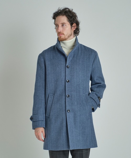 MEN'S BIGI（メンズビギ）の「Super140ウールヘリンボーンビーバー スタンドカラーコート（その他アウター・メンズ・ブラウン/グレー/ブルー/ネイビー・01/04/03/02）」の5枚目の写真