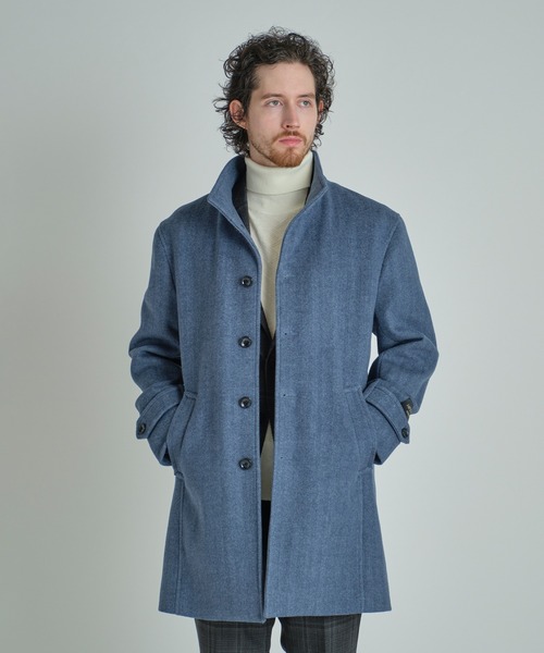 MEN'S BIGI（メンズビギ）の「Super140ウールヘリンボーンビーバー スタンドカラーコート（その他アウター・メンズ・ブラウン/グレー/ブルー/ネイビー・01/04/03/02）」の8枚目の写真