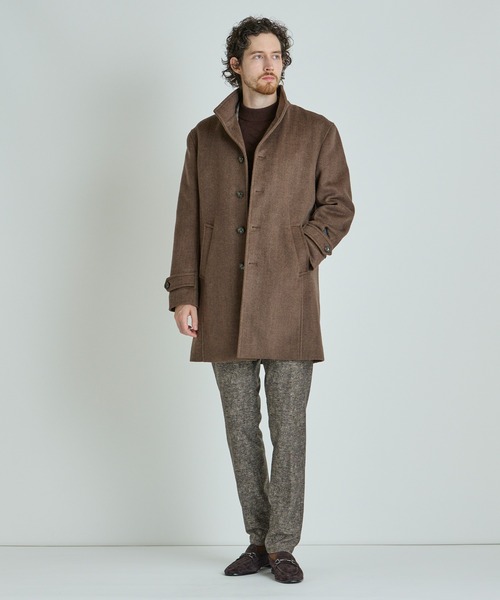 MEN'S BIGI（メンズビギ）の「Super140ウールヘリンボーンビーバー スタンドカラーコート（その他アウター・メンズ・ブラウン/グレー/ブルー/ネイビー・01/04/03/02）」の13枚目の写真