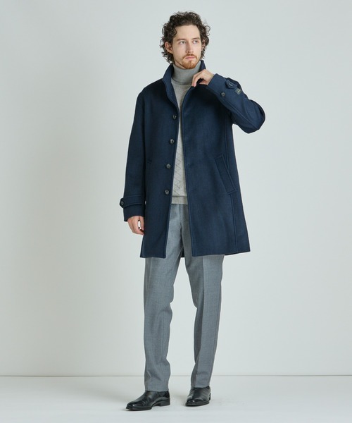 MEN'S BIGI（メンズビギ）の「Super140ウールヘリンボーンビーバー スタンドカラーコート（その他アウター・メンズ・ブラウン/グレー/ブルー/ネイビー・01/04/03/02）」の15枚目の写真